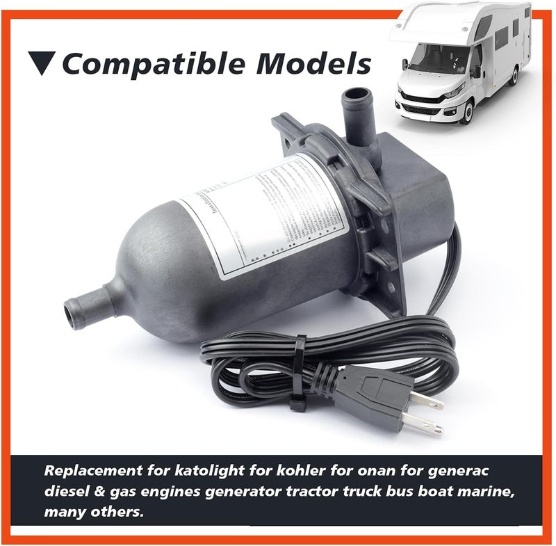 Mhrxusd TPS151GT10-000 Engine Block Heater with Plug Compatible with Diesel & Gas Engines Generator Tractor Truck Bus Boat 120V 1500W Option 100-120F Coolant Preheater Replace Parts TPS151GT8-000 - Image 3